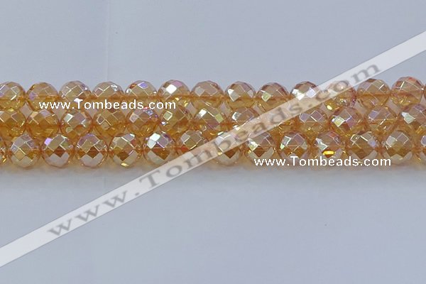 CNC624 15.5 inches 14mm faceted round plated natural white crystal beads