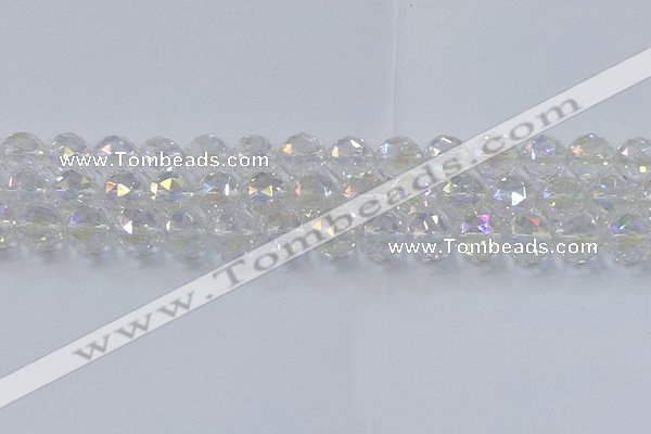 CNC648 15.5 inches 12mm faceted round plated natural white crystal beads