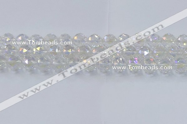 CNC649 15.5 inches 14mm faceted round plated natural white crystal beads