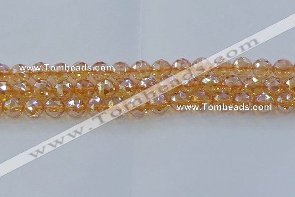 CNC654 15.5 inches 12mm faceted round plated natural white crystal beads