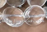 CNC747 15.5 inches 14mm faceted coin white crystal beads