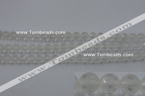 CNC82 15.5 inches 8mm carved round matte white crystal beads