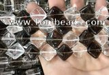 CNC825 15.5 inches 14*14mm diamond white crystal & smoky quartz beads