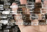 CNC827 15.5 inches 13*18mm rectangle white crystal & smoky quartz beads