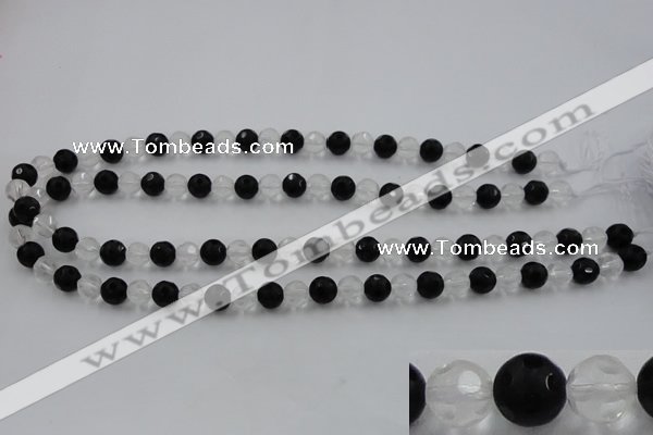 CNC86 15.5 inches 8mm carved round matte white crystal & black agate beads