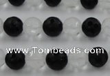 CNC87 15.5 inches 10mm carved round matte white crystal & black agate beads