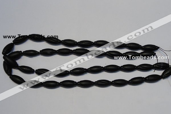 CNE15 15.5 inches 9*20mm carved rice black stone needle beads wholesale