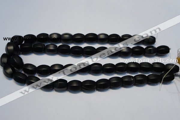 CNE16 15.5 inches 12*16mm drum black stone needle beads wholesale