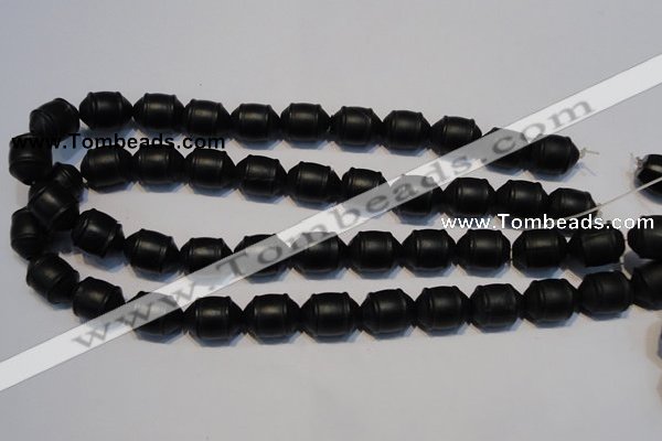 CNE17 15.5 inches 12*16mm barrel black stone needle beads wholesale