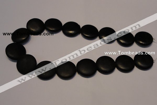 CNE19 15.5 inches 20mm flat round black stone needle beads wholesale