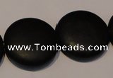 CNE20 15.5 inches 25mm flat round black stone needle beads wholesale