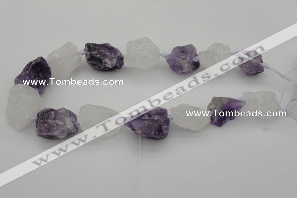 CNG1008 15*25mm - 25*30mm nuggets white crystal & amethyst beads