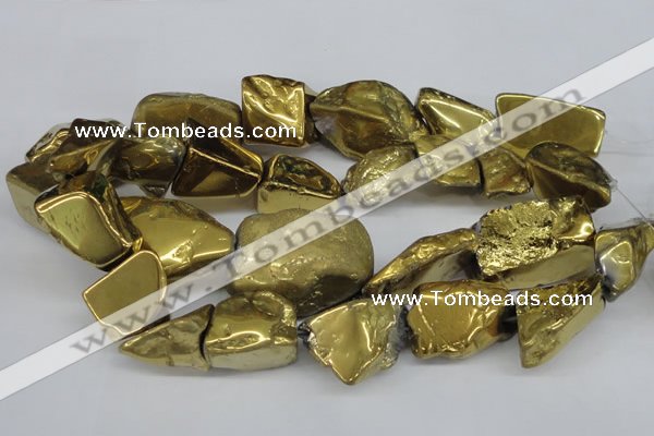 CNG1322 15.5 inches 15*30mm – 25*35mm nuggets plated quartz beads