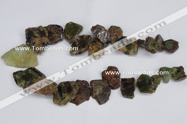 CNG1430 Top drilled 20*25mm - 30*40mm freeform green garnet beads