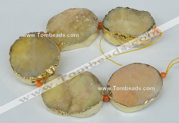 CNG1498 8 inches 30*35mm - 35*45mm freeform agate beads with brass setting