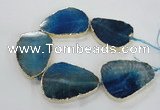 CNG1623 8 inches 35*50mm - 45*55mm freeform agate beads with brass setting