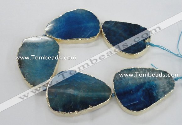 CNG1623 8 inches 35*50mm - 45*55mm freeform agate beads with brass setting