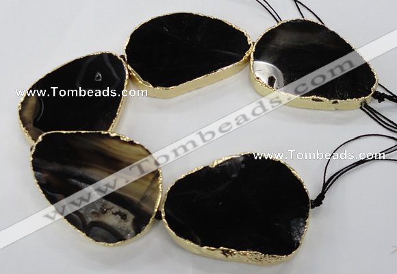 CNG1625 8 inches 40*50mm - 50*60mm freeform agate beads with brass setting