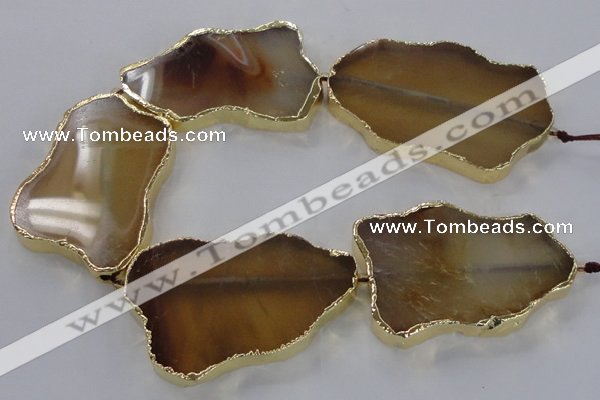 CNG1650 8 inches 35*50mm - 45*65mm freeform agate beads with brass setting