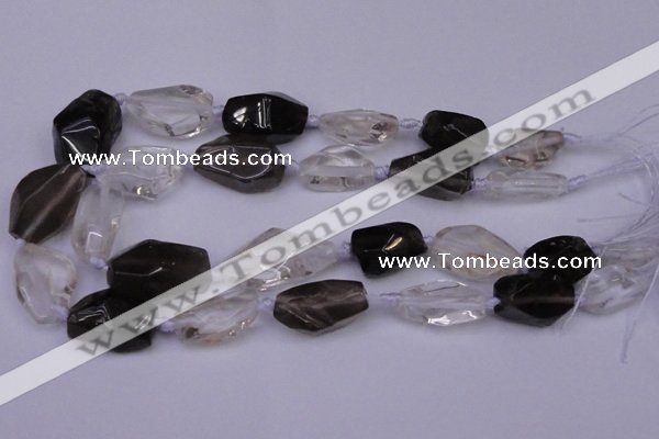 CNG1708 15*20mm - 18*35mm nuggets smoky quartz & white crystal beads