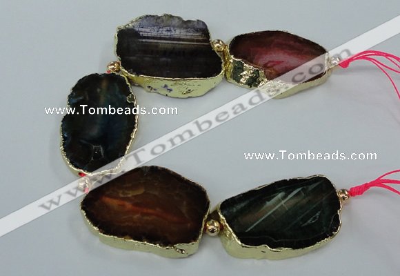 CNG2175 8 inches 30*40mm - 35*45mm freeform agate beads with brass setting