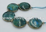 CNG2195 7.5 inches 35mm flat round agate beads with brass setting