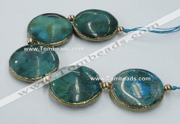 CNG2195 7.5 inches 35mm flat round agate beads with brass setting