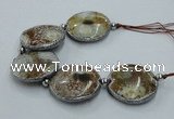 CNG2303 7.5 inches 35mm flat round agate beads with brass setting