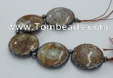 CNG2304 7.5 inches 35mm flat round agate beads with brass setting