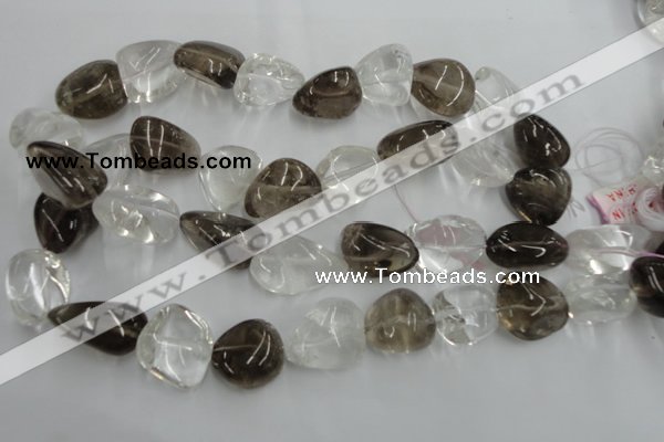 CNG238 15.5 inches 15*22mm nuggets smoky quartz & crystal beads