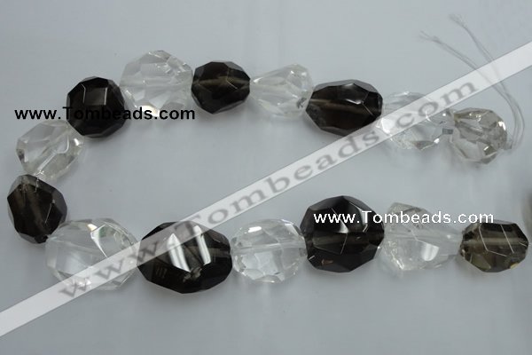 CNG239 18*25mm - 25*30mm faceted nuggets smoky quartz & crystal beads