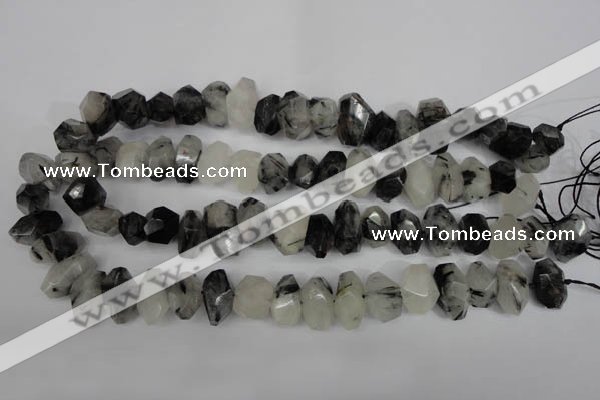 CNG2716 10*14mm - 13*18mm faceted nuggets black rutilated quartz beads