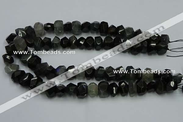 CNG2718 10*14mm - 13*18mm faceted nuggets black rabbit hair beads