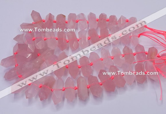 CNG3201 10*25mm - 12*45mm faceted nuggets rose quartz beads