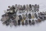 CNG3206 15.5 inches 10*25mm - 12*45mm faceted nuggets cloudy quartz beads