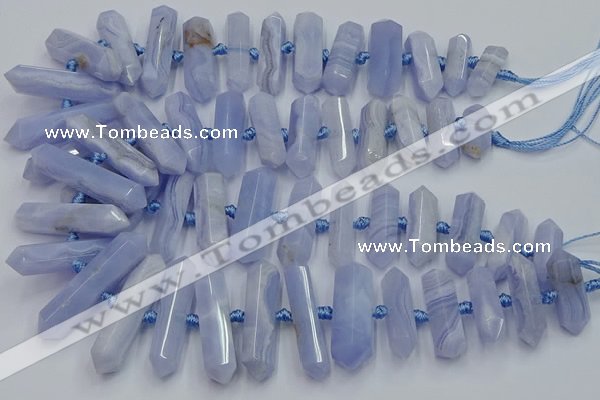 CNG3209 15.5 inches 10*25mm - 12*45mm faceted nuggets blue lace agate beads