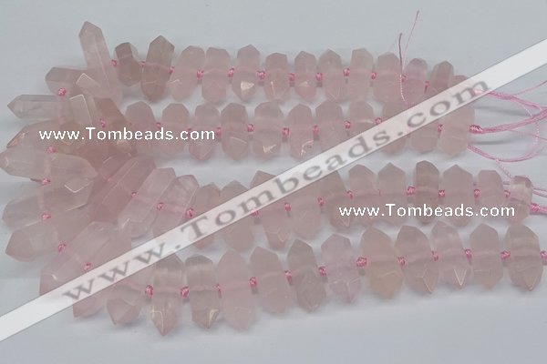 CNG3216 10*25mm - 12*50mm faceted nuggets rose quartz beads