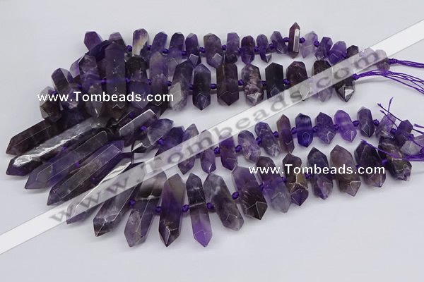 CNG3218 15.5 inches 10*25mm - 12*50mm faceted nuggets amethyst beads