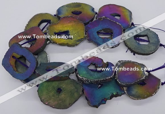 CNG3297 40*45mm - 45*55mm freeform plated druzy agate beads