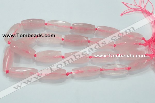 CNG374 15.5 inches 15*35mm faceted nuggets rose quartz beads