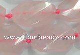 CNG480 15.5 inches 20*30mm twisted & faceted nuggets rose quartz beads