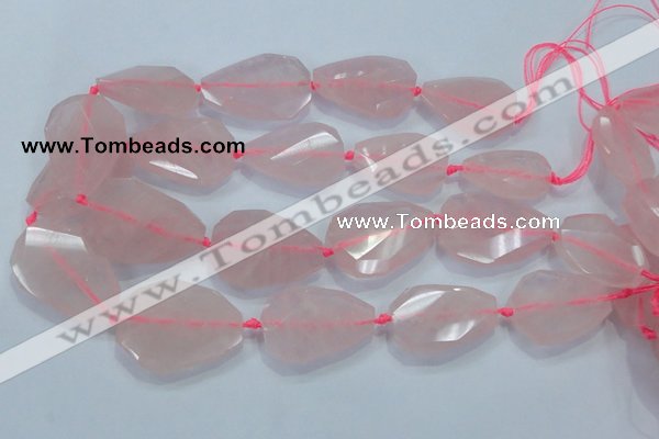 CNG481 15.5 inches 30*40mm twisted & faceted nuggets rose quartz beads