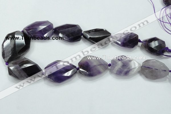 CNG484 15.5 inches 28*35mm twisted & faceted nuggets amethyst beads