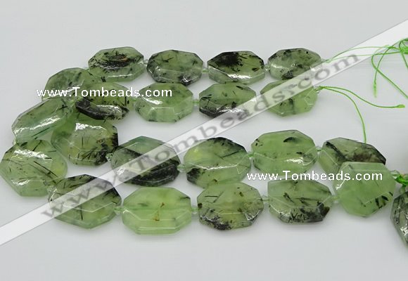 CNG5450 20*30mm - 35*45mm faceted freeform green rutilated quartz beads