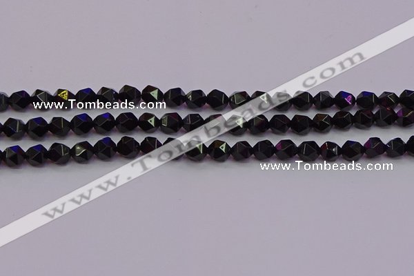 CNG5502 15.5 inches 8mm faceted nuggets black agate beads