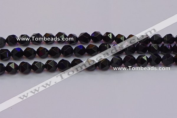 CNG5504 15.5 inches 12mm faceted nuggets black agate beads