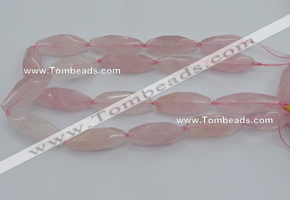 CNG5631 15.5 inches 15*35mm - 18*40mm faceted rice rose quartz beads