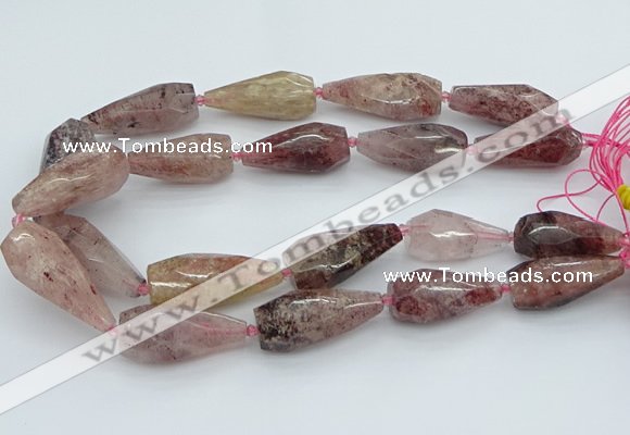 CNG5632 15*35mm - 18*45mm faceted teardrop strawberry quartz beads