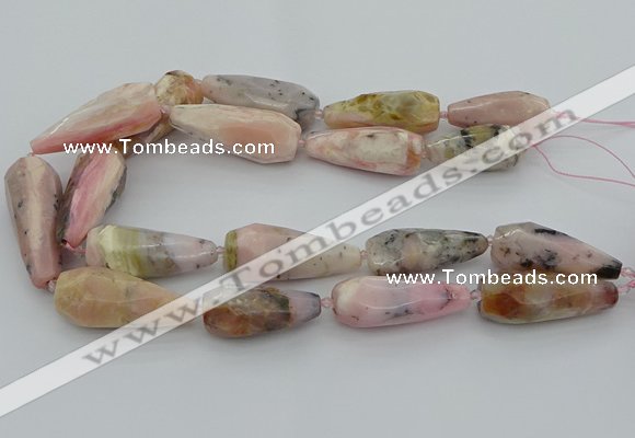 CNG5634 15.5 inches 15*35mm - 18*45mm faceted teardrop pink opal beads