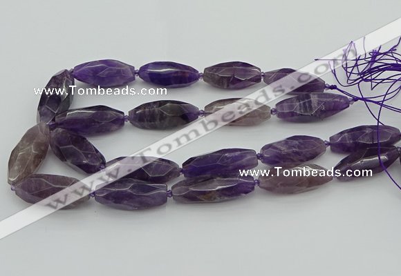 CNG5653 15.5 inches 15*35mm - 18*40mm faceted rice amethyst beads